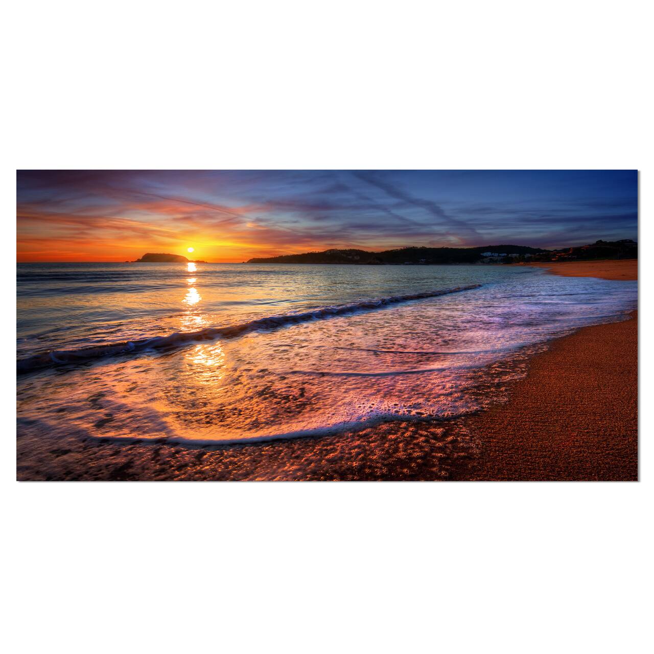 Designart - Foaming Waves at Beautiful Sunset - Seashore Canvas Art Print
